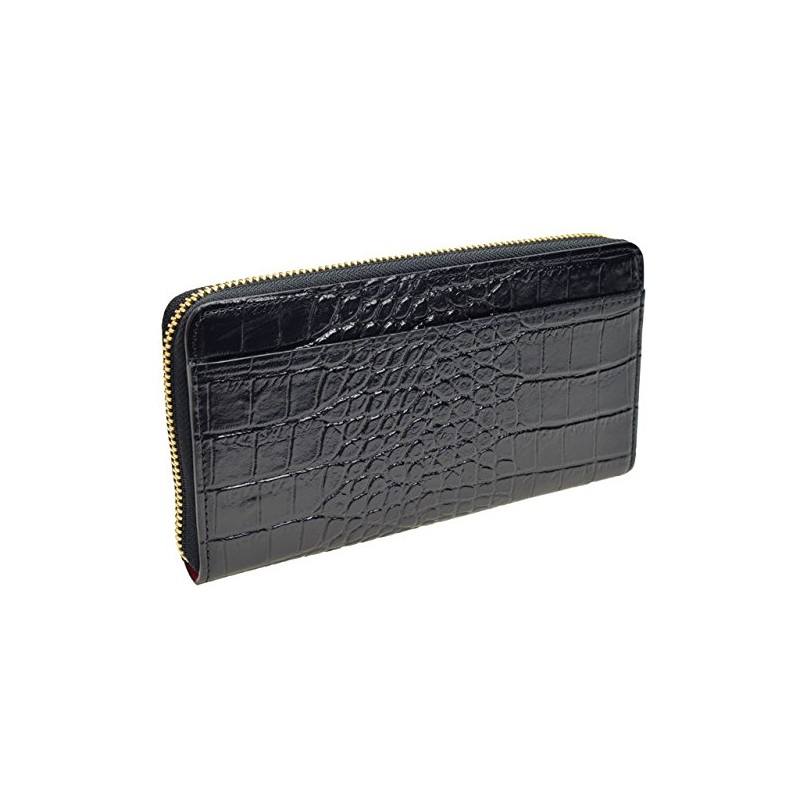 Rinre Long Wallet, Zipper, Round, Genuine Leather, Embossed Crocodile, Made