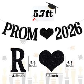 Prom 2026 Banner, 2026 Prom Night Bunting Decorations, Class of 2026 Graduation Party Decorations, College High School Grad Party Supplies, Black Glitter