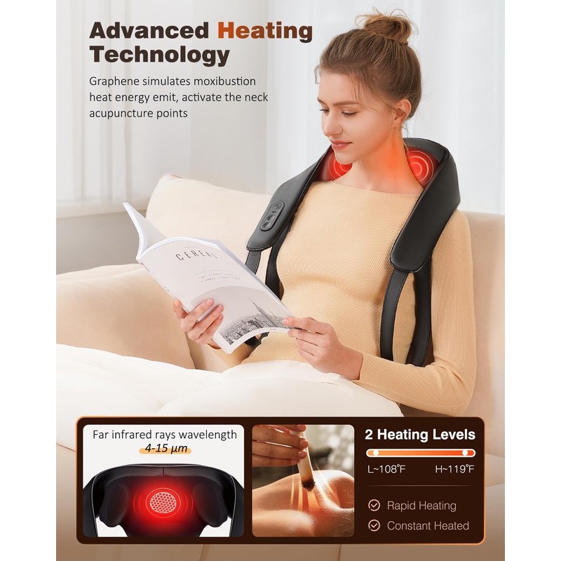 Cordless Neck and Shoulder Massager with Heat, Back and Neck