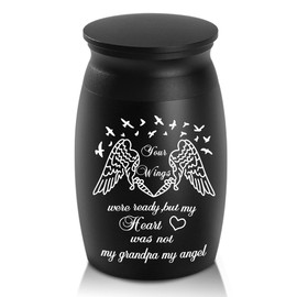 Small Urns for Human Ashes-2.76“ High Cremation Urns-Funeral Burial Humans Keepsake Memorial Ash Urns-Your Wings were Ready, But My Heart was Not Silver Urn-Honor Your Grandpa with Handcrafted Urn