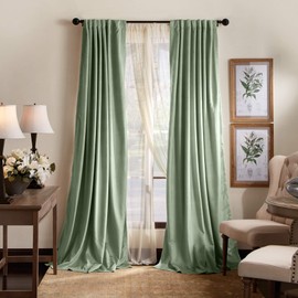 Martha Stewart Lucca Velvet Blackout Back Tab Window Curtain Panel Pair, 84", Green