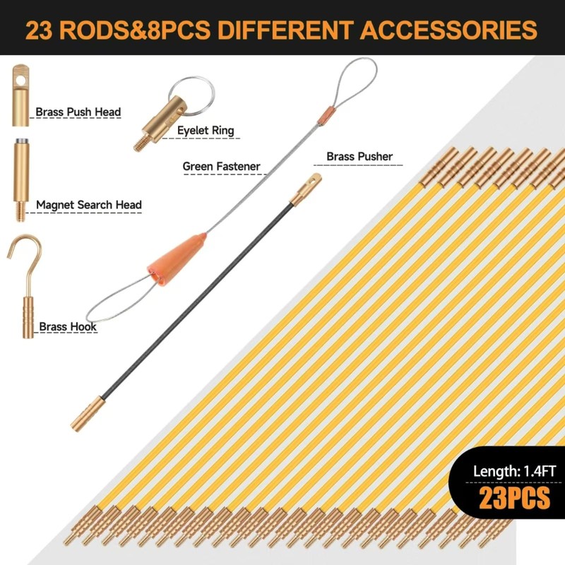 GURADESIGN 32.2FT Fiberglass Running Electrical Wire Cable Glow Rods Wire