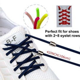 Olukssck [2 Pairs] No Tie Elastic Shoelaces - Tieless Shoe Laces for Kids, Adults, One Size Fit All, Navy Blue