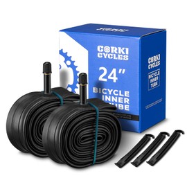 Corki Cycles 24 Inch Bike Tube, Fits Tire Sizes 24 x 1.95 2.0 2.1 2.125 Schrader Valve 32mm - Butyl Rubber Bike Inner Tube 2-Pack