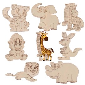 24 Pack Unfinished Wood Animal Jungle Cutouts,Wooden Crafts to Paint for Kids Woodland Animal Craft Forest Animal Shapes Slice Lion Elephant Tiger Giraffe Painting Craft Ornament for DIY Hanging Décor