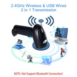BAOSHARE Escáner de Código de Barras Inalámbrico, Lector de Código de Barras Láser 1D Dispositivo inalámbrico de 2,4 GHz con Receptor USB para supermercado, inventario, almacén