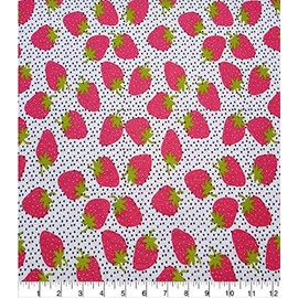 100% Cotton Fabric Sold by The Yard 1 Yard = 36 in. Length (Strawberries White)