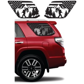 Compatible with Toyota 4Runner (2010-2023) | Precut Sasquatch Bigfoot Mountain Forest Scene Window Decals | Proudly Made in The USA | Matte Black (US Flag Bigfoot Mountain)