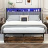 LUCKLIFE Bed Frame with 2-Tier Storage Headboard,Platform Beds with Drawers,Built