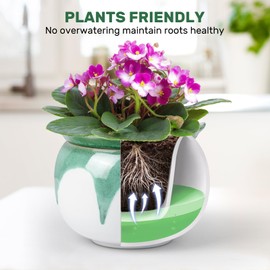 LITUDISO African Violet Pots, 6 Inch Self Watering Pots for Indoor Plants, Easy Plant Self Watering Planter, Ceramic Plant Pot with Absorbent Inner Pot for Flowers - Gradient Green (No Plants)