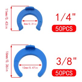 sunnates 50PCS 1/4 Inch and 50PCS 3/8 Inch Lock Clamp Blue Quick Connect Locking Clips for RO Reverse Osmosis Water Filter Accessories PE Pipe Filter System Accessories