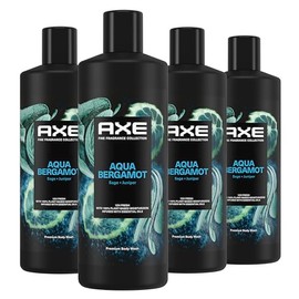 Axe Fine Fragrance Collection Body Wash For Men Aqua Bergamot 4 Count 12h Refreshing Scent Shower Gel Infused with Bergamot, Sage, and Juniper Essenti