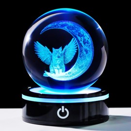 YWHL 3D Cat Figurine Gifts for Women, Laser Engraving Cat Ball Home Party Decoration, Cat Memorial Gifts for Loss of Cat, Cat Lover Gifts for Women, Cat Mom Gifts, 80 Ball-Angel Cat-HYC