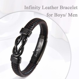 Uncle Gifts, To My Uncle Brown Infinity Leather Bracelet for Men as Christmas Valentines Fathers Birthday Easter Thanksgiving Gifts for Men