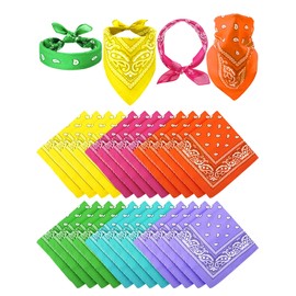 Unittype 36 Pieces Paisley Bandana Novelty Headband Square Scarf Cowboy Bandanas for Halloween Party Costume(Vivid,Classic Style)