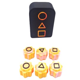 Korean Traditional Game Set, 6 Gold Silk Stones with Storage Box, Circle Triangle Square Pattern, Gonngi, Gong-Gi, made in the UK, new vibrant colour