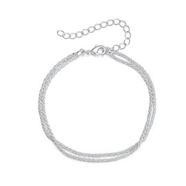 solande Rhodium Plated Sterling Silver Bracelet with Heart Charm, 7 inches (Round, Sterling Silver)