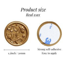 UNIQOOO Wax Seal Stickers - 3D Magnolia Wedding Invitation Envelope Botanical Seal Stickers, 100 Pcs Self- Adhesive Antique Gold Stickers, Perfect for Invitation, Christmas, Gift Wrapping, Party