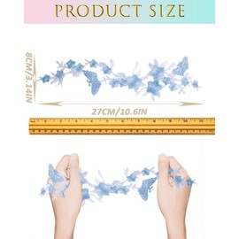 4 Pieces 10inch Long Floral Iron on Patches Butterfly in Flower Embroidered Patches Applique for Neckline Embellishment Trimming Shoes Jeans Clothing Repair Decor (White+Blue)