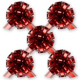Insta Bows Five (5) Organza Ribbon Bows Red Large Gift Bows for Gift Wrapping Christmas and Birthdays Each Gift Bow Measures 5 Inches Wide 1 Pull Makes A Big Bow for Present