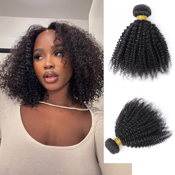 Brazilian Afro Kinky Curly Hair 4B 4C Single Bundle 100% Unprocessed Virgin Afro Curly Human Hair Extension Double Weft Hair Weaves Natural Black Colour for Black Women (1 Bundle 12 Inches)