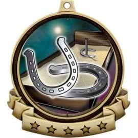 Horseshoe Medals - 2.5" Gold Horseshoe Toss Medal Award Includes Red White and Blue Neck Ribbon, Great Horseshoe Awards 1 Pack