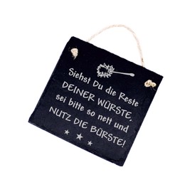 Toilet Sign with German Text "Siehst Du die Reste Deiner Wurste, nutz die Toilettenbürste!" Slate 11 x 11 cm