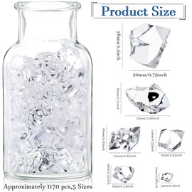 Syhood 570 Pcs 5 Sizes Clear Fake Crushed Ice Rocks Plastic Gemstones Transparent Acrylic Crystal Gems Diamonds Cubes for DIY Craft Christmas Vase Fillers Fish Tank Centerpieces Wedding Decoration