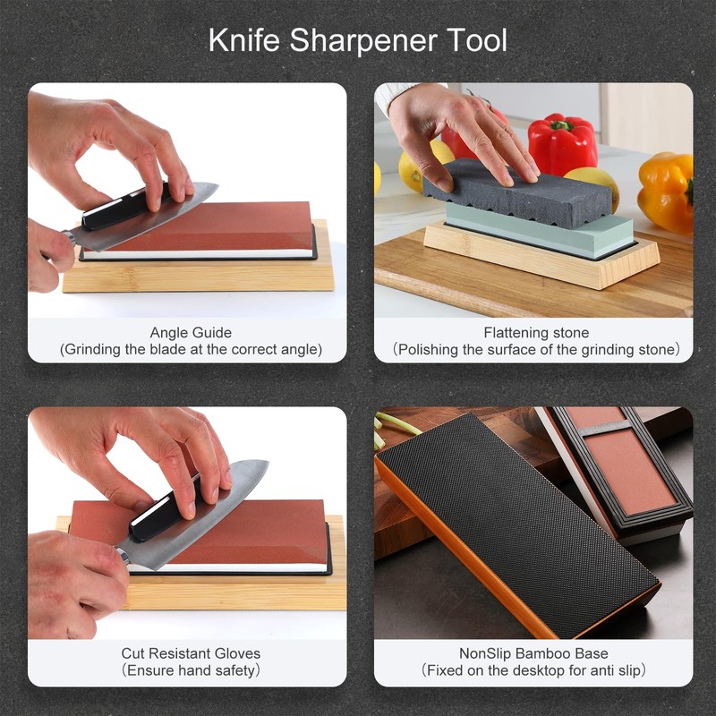 Knife Sharpening Stone - Dual Grit Whetstone 400/1000 3000/8000, Knife