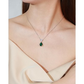 FANCIME Teardrop Emerald Pendant Necklace for Women, 925 Sterling Silver May Birthstone Necklace, Birthday Mother's Day Christmas Jewellery Gifts for Women Wife Mom