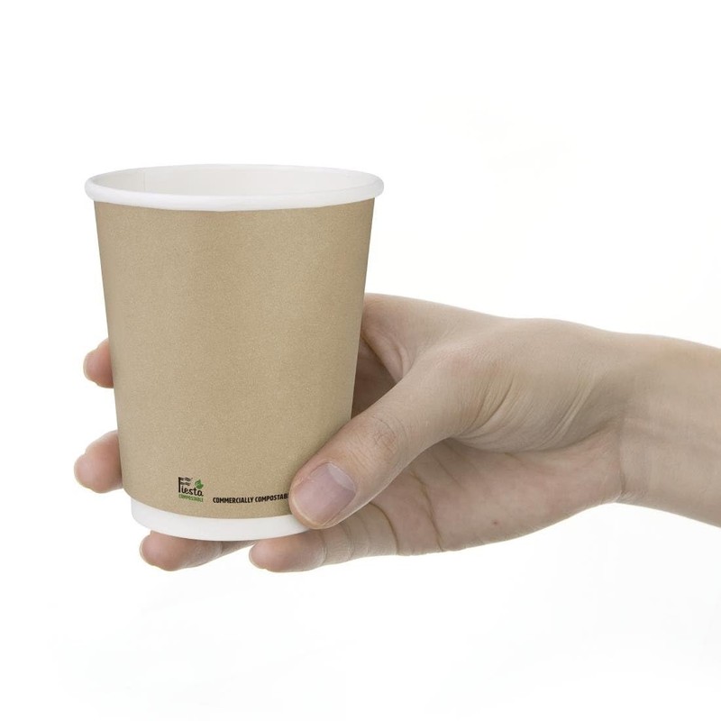 Fiesta Compostable Hot Cup Double Wall Kraft, 8 oz, Sleeve