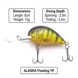 EVERBAY DORADO Wobbler Fishing Lure - Artificial Hard Crankbait - Fishing Tackle, Topwater Life-Like Swimbait for Perch Pike Zander Catfish Chub Barbel Trolling in Freshwater, Floating - ALASKA 5cm YP