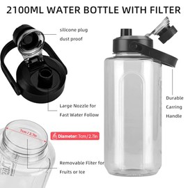 Botella de agua de medio galón/64 onzas con asa, a prueba de fugas con colador extraíble, sin BPA Fitness 2L Jarra de agua deportiva, garantiza que be