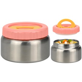 Smlper Thermal Food Container 250 ml/350 ml, Stainless Steel Children's Container with Double Lid, Portable Thermal Food Container, Handle Insulating & Vacuum Insulated (Pink, 250 ml)