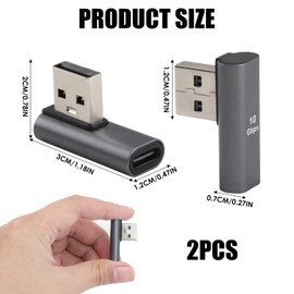 BIVOFU 90° Angle USB C to USB Adapter, 10Gbps USB 3.1 Male to USB C Female, L-shaped Connector, Aluminum Alloy for Ultra Fast Audio/Video Transmission, Pack of 2