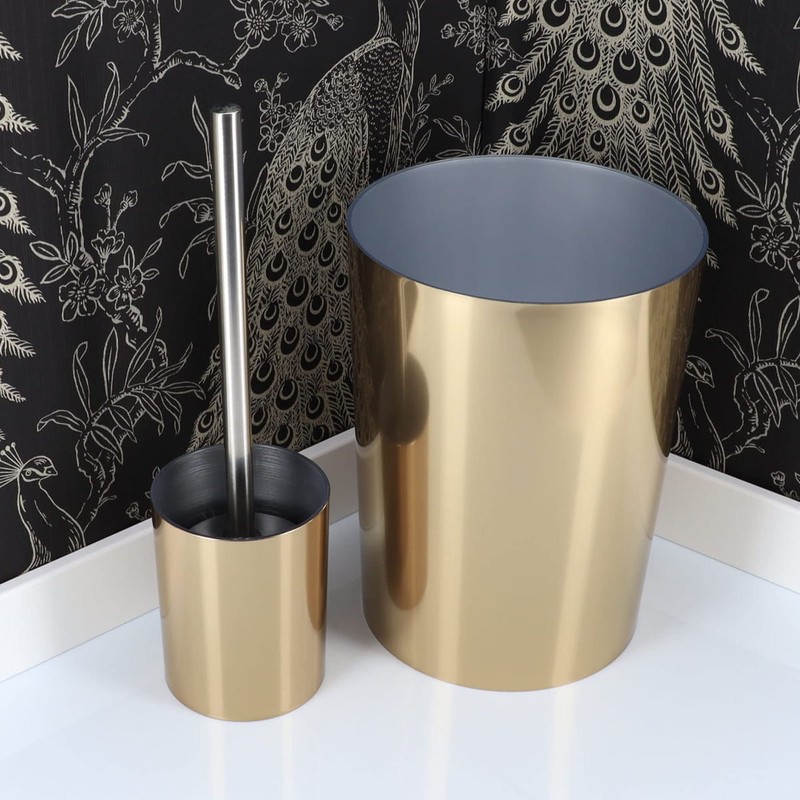 Gold Toilet Brush and Holder Set Golden Brushed Aluminum