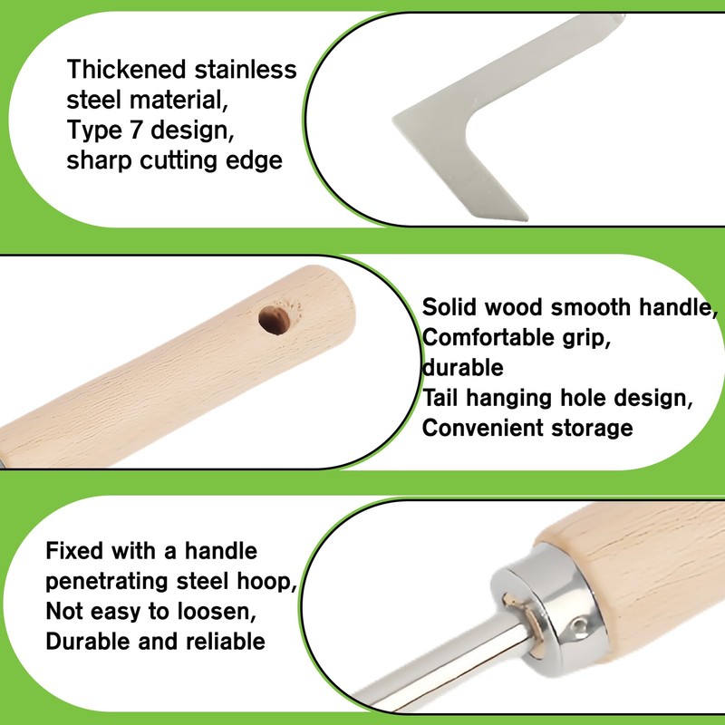Vidsmow 30cm Weed Removal Tool with Ergonomic Wood Handle, Serrated