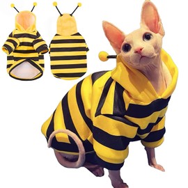 DENTRUN Sphynx Hairless Cats Costume Funny Bee Warm Winter Sweater Cute Pullover Kitten Shirts Breathable Cat Leisure Wear Turtleneck Vest Adorable Cat's Clothes Jacket Pajamas Jumpsuit, XS