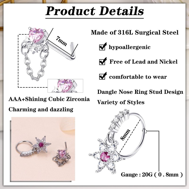 KALVICA 20 Pieces Nose Piercing Set 20G Stainless Steel Nose