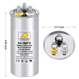 Capacitor for Air Conditioner 60+5 uf MFD 370 or 440 Volt VAC, Multi-Purpose Round Capacitor for AC Motor Run or Fan Motor Start or Condenser Straight