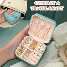 MAYCARI Small Portable Travel Jewellery Box, Art Flower Pattern Mini Leather Jewellery Box Organiser for Rings Earrings Necklace Bracelets Jewelry Gift for Women Girls Kids Men