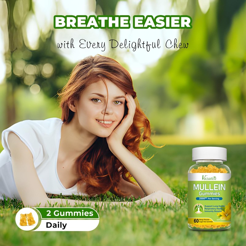 Vazatisi Mullein Gummies, Mullein Leaf Extract with Bromelain, Quercetin, Pine