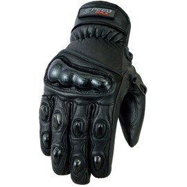 SPEED MAXX LTD MENS THERMAL WINTER CARBON KNUCKLE MOTORBIKE MOTORCYCLE MOTOCROSS LEATHER GLOVES (L)