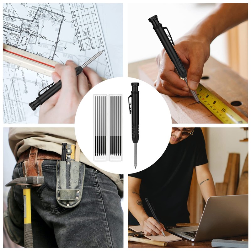 Construction Pencils with Sharpener, Mechanical Carpenter Pencil, Solid Pencil with