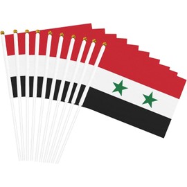 Syria Flags 20 Pack, 8.2 * 5.5 Inch Small Handheld Syrian Flags with Sticks, Durable Flags of Syria for National Day Festivals Sports Decoration