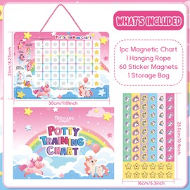 Potty Training Reward Chart, Magnetic Toilet Training Chart with 60 Reusable Magnetic Stickers, Interactive Reward Chart for Toddlers Girls Boys (Unicorn)