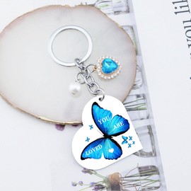 OEHEDOU Butterfly Gifts For Women Butterfly Kit With Live Caterpillars Heart Gifts For Women Blue Butterflies Gifts Inspirational Gifts For Her Butterfly Decorations You Are Loved Keychain