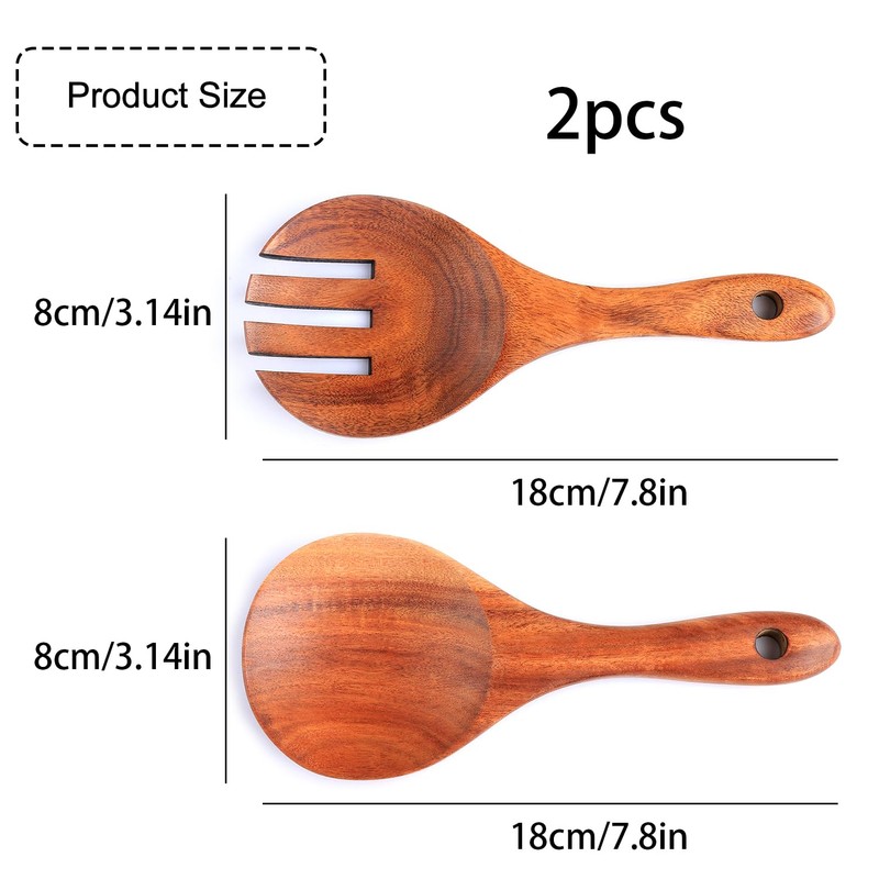 Tabanzhe 2 PCS Wooden Salad Servers,Natural and Environmentally Friendly Salad