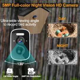 Smart Bird House with Camera Solar Powered,Bird Nesting Box Watching Wireless Camera for Bluebird,5MP Full Color IR Night Vision,2.4G WiFi APP Controlled Auto Notification,Ideal Gift for Bird Lovers