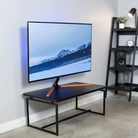 VIVO 49 to 70 inch LED LCD TV Tabletop Stand, Television Mount with V-Base, Holds VESA up to 600x400, Black Bracket, Dark Walnut Legs, STAND-TV07A